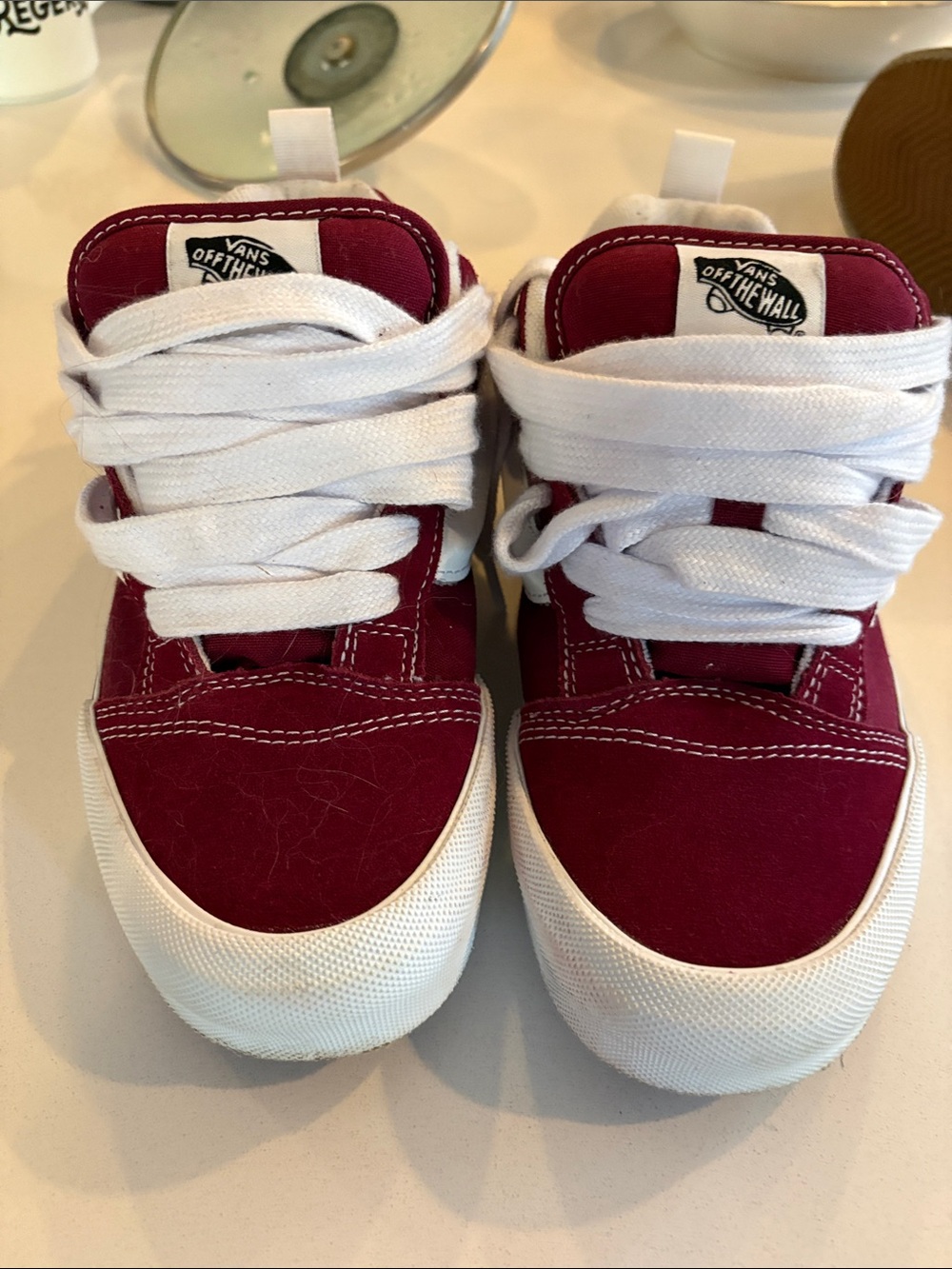 Vans Kids Low-Top Sneakers - Burgundy and White